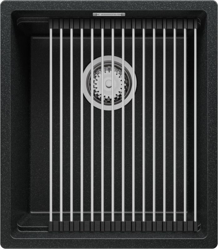 Zlewozmywak Praga Slim PRIMAGRAN Nablatowy 41x47cm do szafki od 45cm, Grafitowy + Syfon + Zwijany ociekacz, S125, 1 szt.