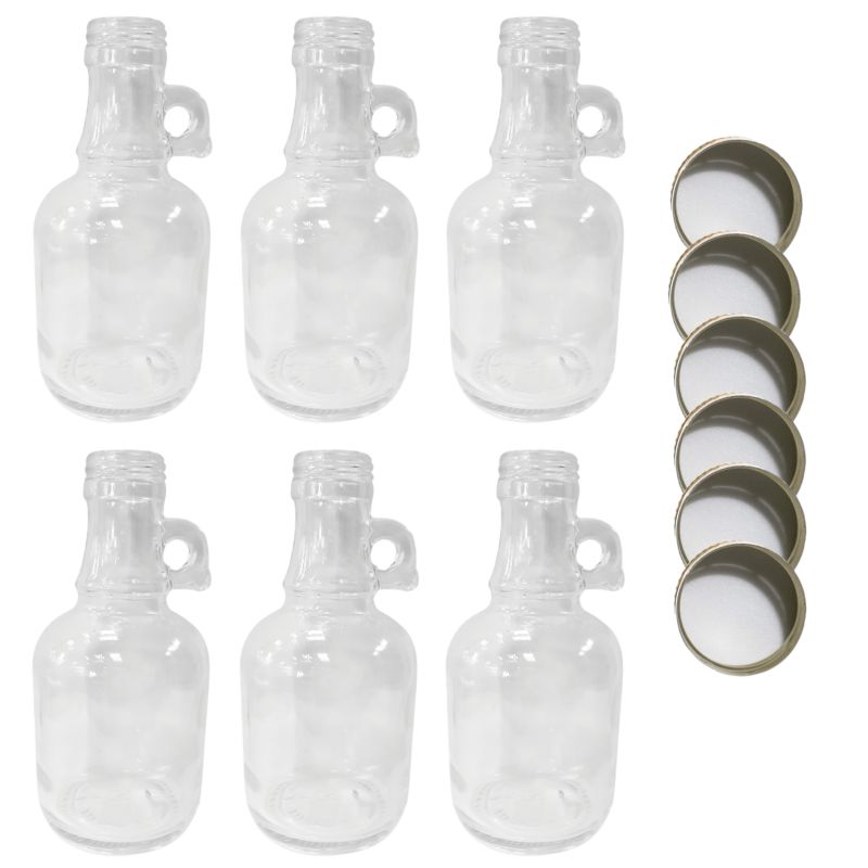 Butelki szklane MODO24 250 ml galon z uchwytem na soki olej i oliwę fi 31 z nakrętkami 6 szt.