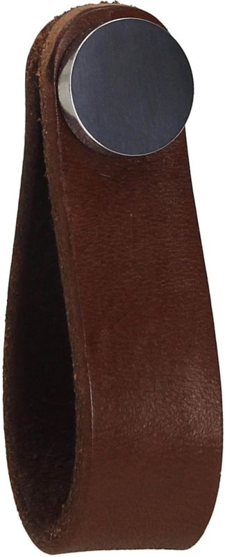 Gałka meblowa skórzana Gamet brązowa / chrom