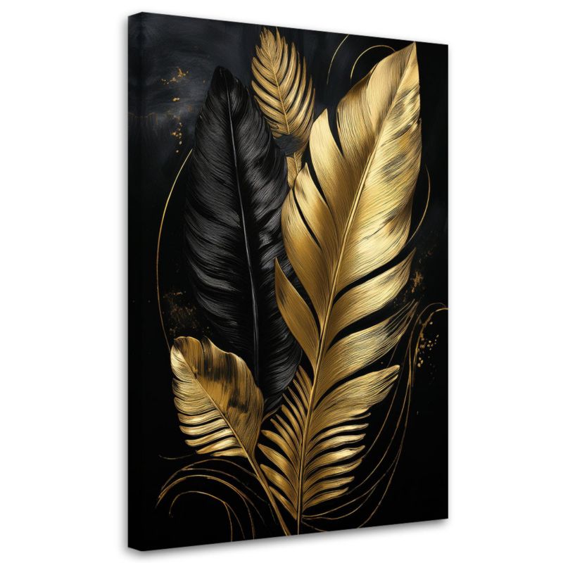 Obraz na płótnie Feeby Liście Palmy Czarno Złote Loft 60x90cm 1szt