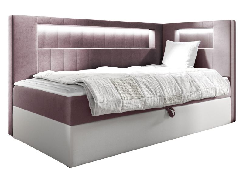 Łóżko kontynentalne MIRJAN 24 Gold Junior 3 80x200, Strona: Prawa biała ekoskóra/brudny róż 1 szt.