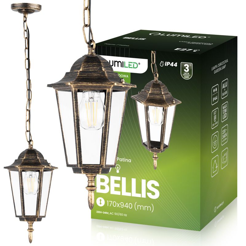 Lampa Ogrodowa Lumiled Wisząca Zewnętrzna E27 Latarnia Patyna 1 szt.