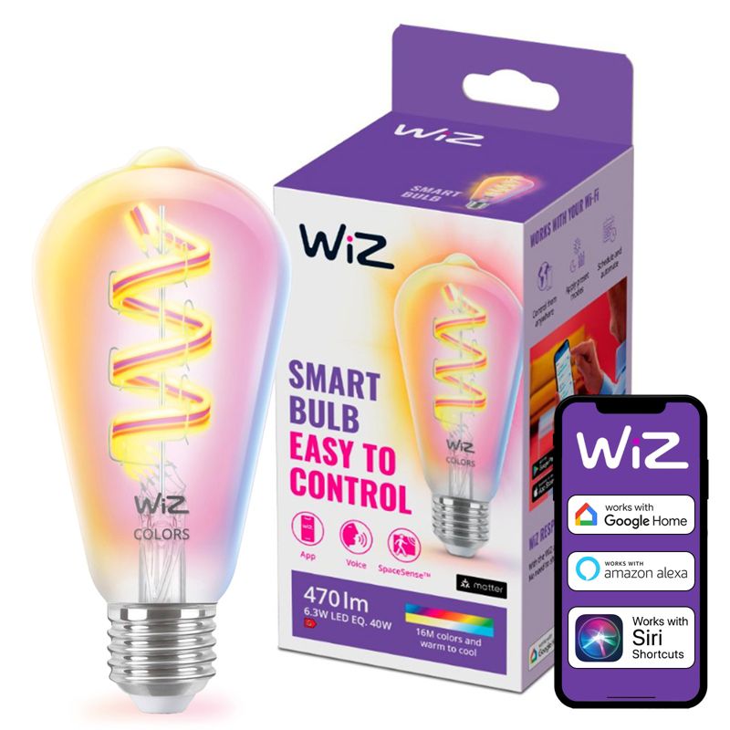 Żarówka LED WiZ E27 ST64 6.3W 470lm 2200-6500K RGB TW Filament Inteligentna Smart WiFi Bluetooth Aplikacja 1 szt.