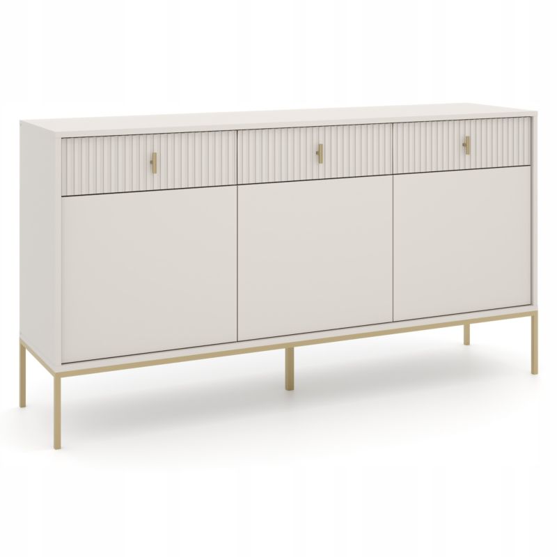 Komoda Marcos 154 cm Mebel Elite Trzydrzwiowa z Szufladami Ryflowana Kaszmir/Złoty 1 szt