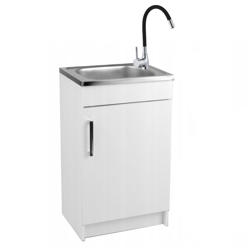 Szafka Kuchenna Biała + Zlewozmywak 500 x 400 mm + Bateria Czarna Elast + Syfon 1 szt