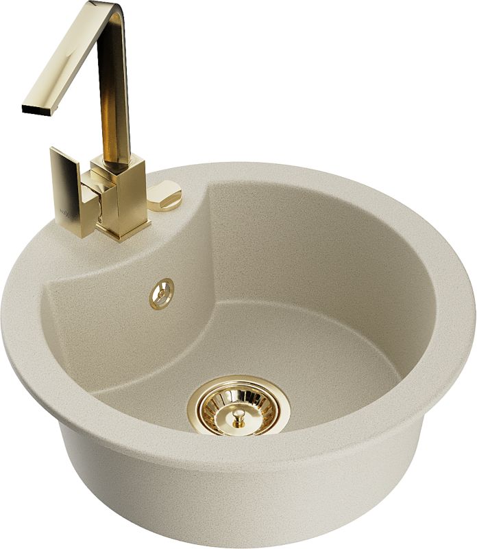 Zlewozmywak granitowy Mexen Diego 1-komorowy z baterią kuchenną Rita czarny - 6512-77-670300-50-B 1 szt.