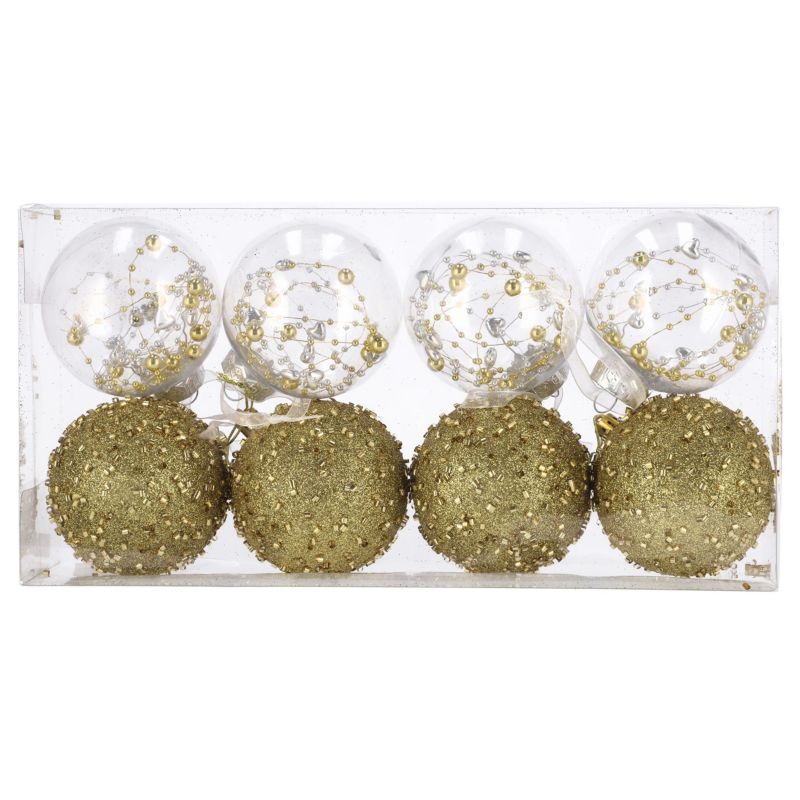 Bombki plastikowe śr. 8 cm złote / przezroczyste