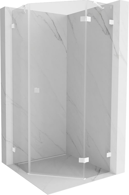 Kabina prysznicowa Mexen Lunar pięciokątna uchylna prawa 100 x 100 cm transparent biała 1 szt.