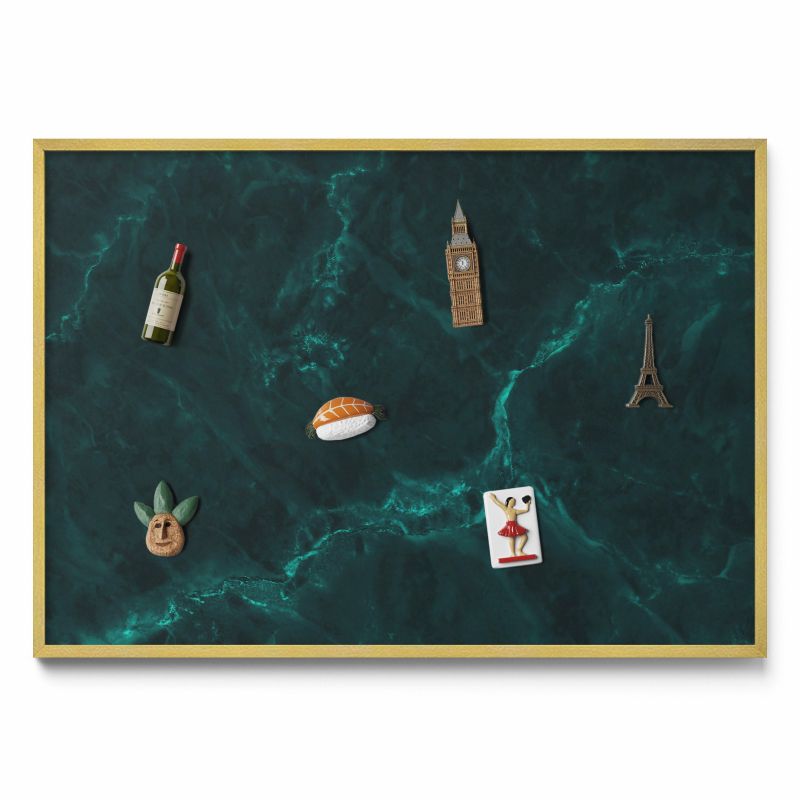 Tablica na magnesy Tulup 100x70 cm Marmur butelkowa zieleń w złotej ramie 1 szt.