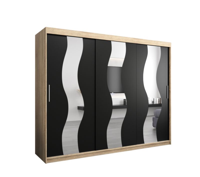 Szafa przesuwna Abiks SEWILLA dąb sonoma + czarny mat 1 szt.