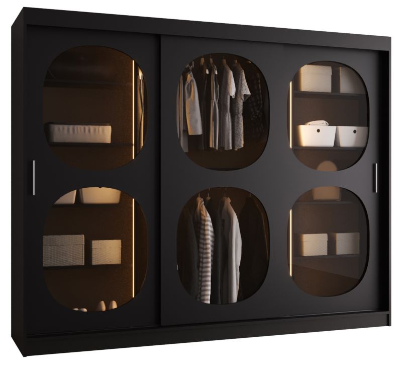 Szafa przesuwna z lustrem Garderoba Abiks BAHRAJN 2 250 czarny + LED 1 szt.