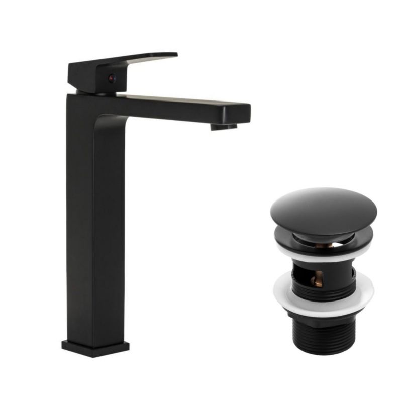 Zestaw Yoka Home bateria umywalkowa stojąca i korek klik-klak z przelewem czarny - 1 szt.