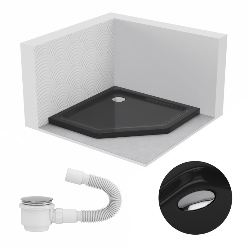 Brodzik akrylowy SLIM SEVANTE pięciokątny 100x100 czarny z syfonem 1 szt.