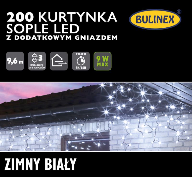 Kurtyna zewnętrzna Bulinex sople 200 LED 9,6 m biała