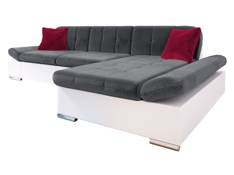 Narożnik z funkcją spania MIRJAN 24 Malwi prawy biała ekoskóra/stalowy szary/wiśniowy 1 szt.