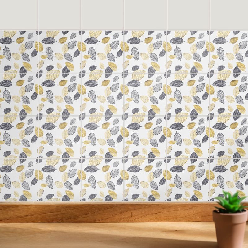 Samoprzylepna naklejka na kafle Wallfluent 20x20 cm Liście w różnych kształtach wodoodporne 24 szt.