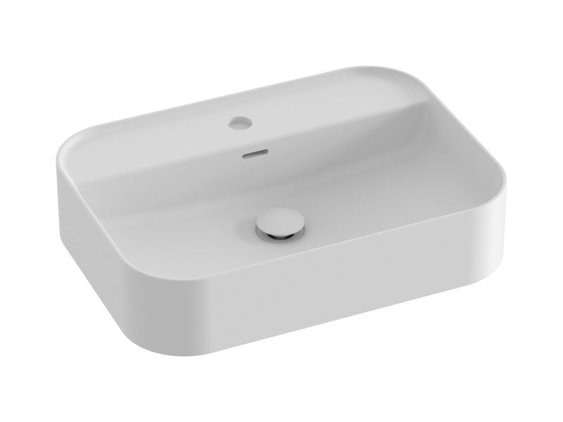 Prostokątna umywalka ceramiczna nablatowa z półką Ravak Ceramic R Slim Shelf 550 biały mat 1szt