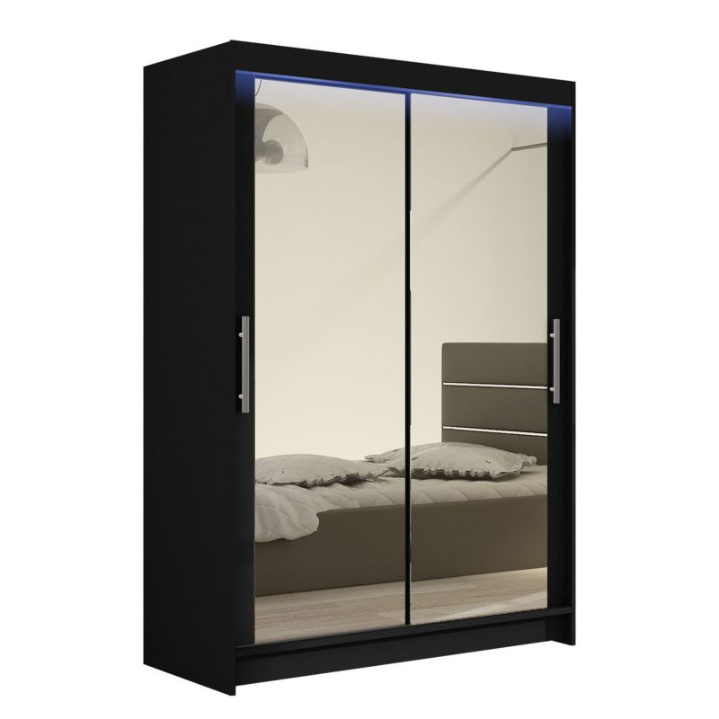 Szafa MIRJAN 24 z drzwiami przesuwnymi Miami VII z oświetleniem RGB czarny/lustro 1 szt.