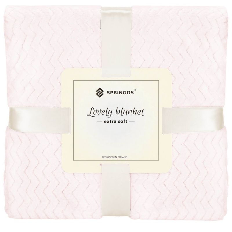 Narzuta na łóżko, pled Springos 130x180 cm tłoczony zygzak dwustronny pudrowy róż 1 szt.