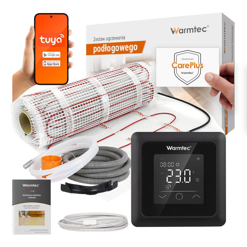 Mata grzewcza grzejna pod płytki Warmtec 20m² 170W/m² Wi-Fi zestaw regulator czarny DS2-200/ZTS 1 szt.