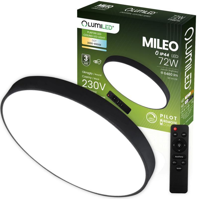 Plafon LED Lumiled Lampa Sufitowa Natynkowa 72W IP44 CCT Biały Okrągły 50cm z Pilotem 1 szt.
