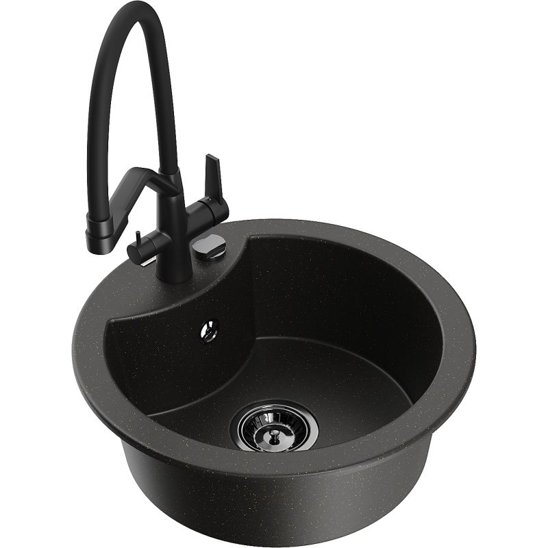 Zlewozmywak granitowy 1-komorowy Mexen Diego z baterią kuchenną Elia biały - 6512-20-670101-70 1 szt.