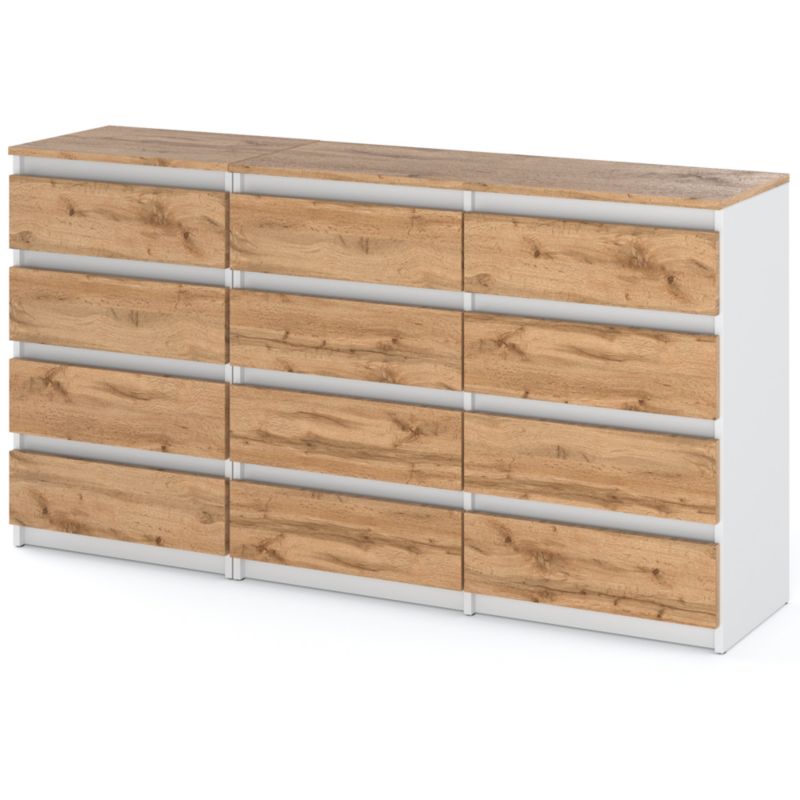 Komoda Hurtownia-Mebli Szuflady 12 Zestaw komód Hugo 84 180cm Biały/Wotan Dąb Wotan 180x33.5x92.5 cm 1szt.