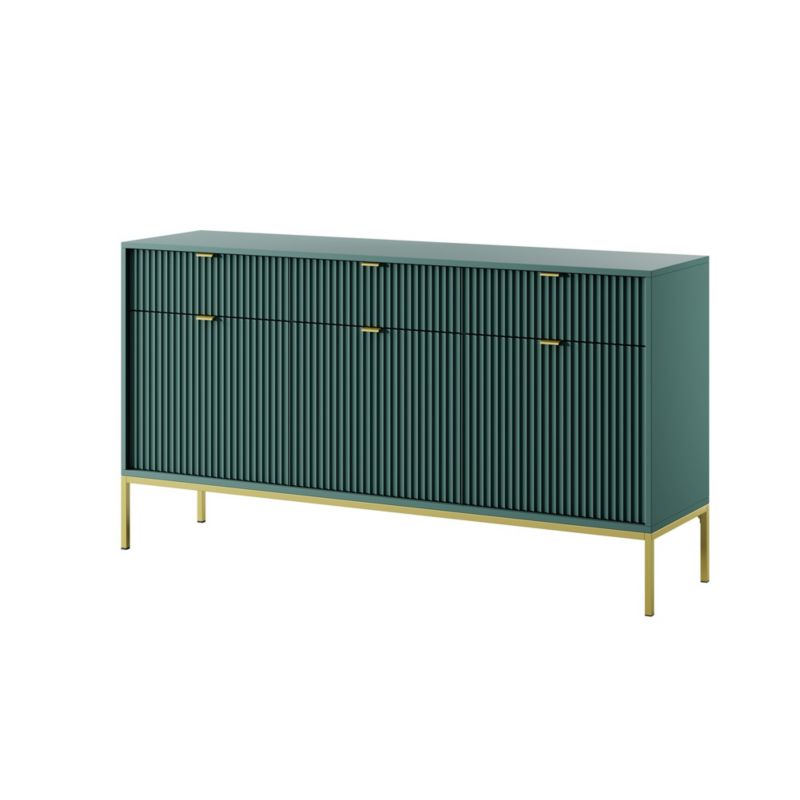 Komoda trzydrzwiowa z szufladami Bettso Nova 154 cm na złotych nogach ze złotym uchwytem zielony 1szt.