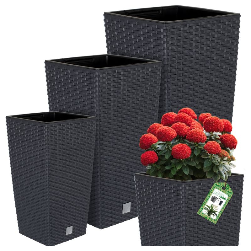 Zestaw 3 doniczki ogrodowe Deco4home Rattan donice antracyt 32,5cm 37,5cm 42cm 1 szt.