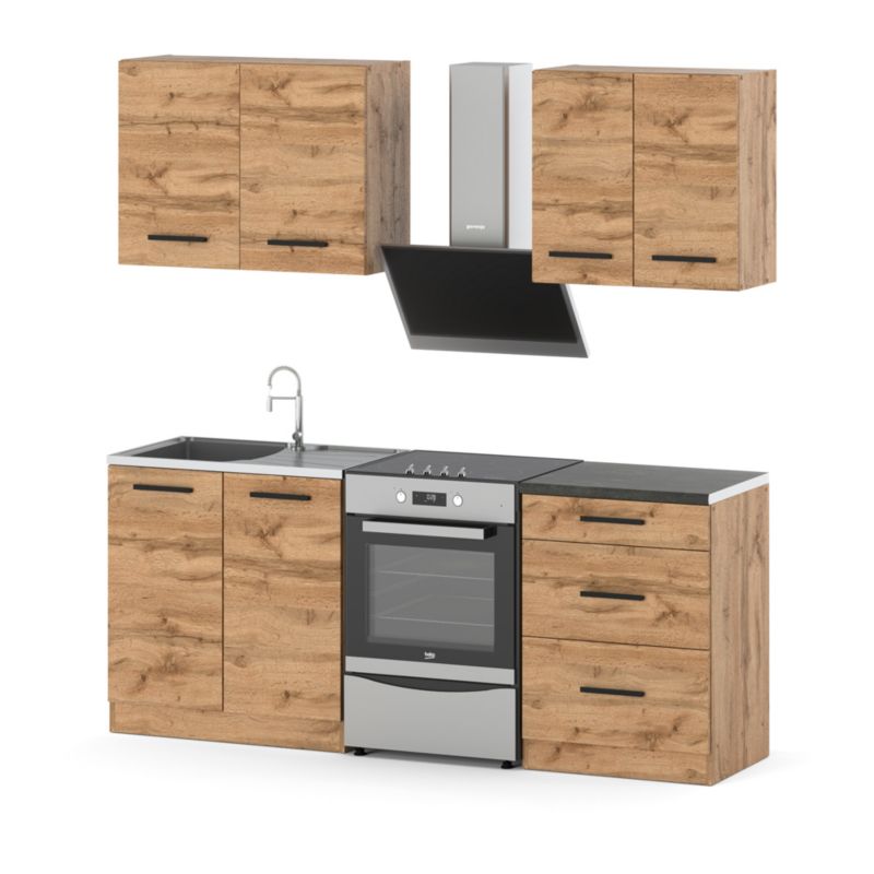 Zestaw Kuchenny Hurtownia-Mebli Z Blatem Kuchnia Mini Mokka 200cm Dąb Wotan Dąb Wotan 200x47x145 cm 1szt.