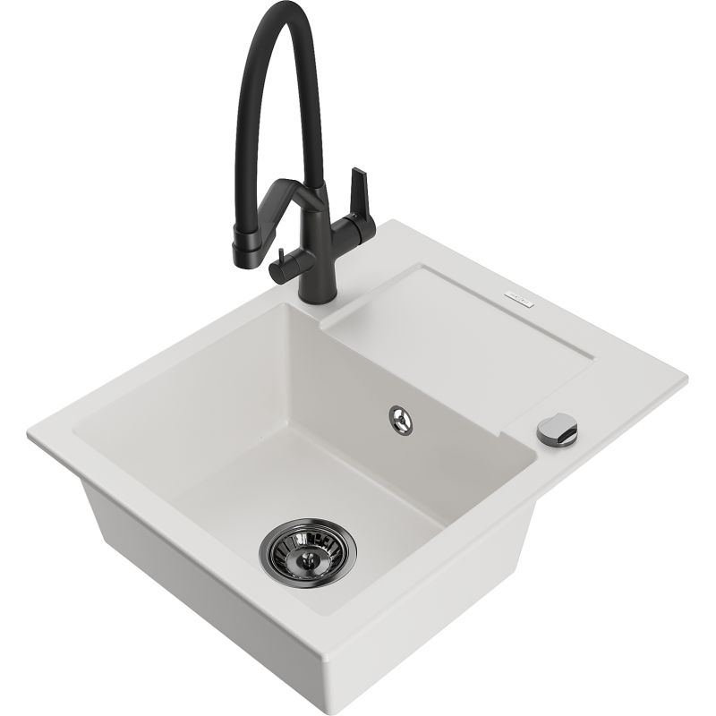 Zlewozmywak granitowy 1-komorowy Mexen Enzo z ociekaczem i baterią kuchenną Duo czarny - 6506-77-671701-07-B 1 szt.