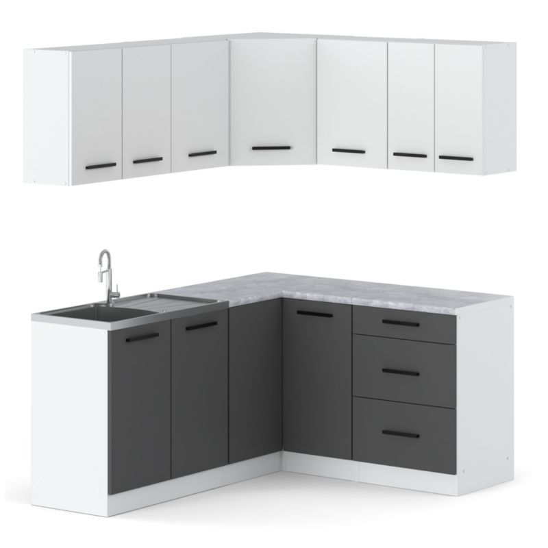 Zestaw Kuchenny Hurtownia-Mebli Z Blatem Kuchnia narożna Diana 320cm Biały Mat Biały Mat/Szary Mat 320x47x145 cm 1szt.
