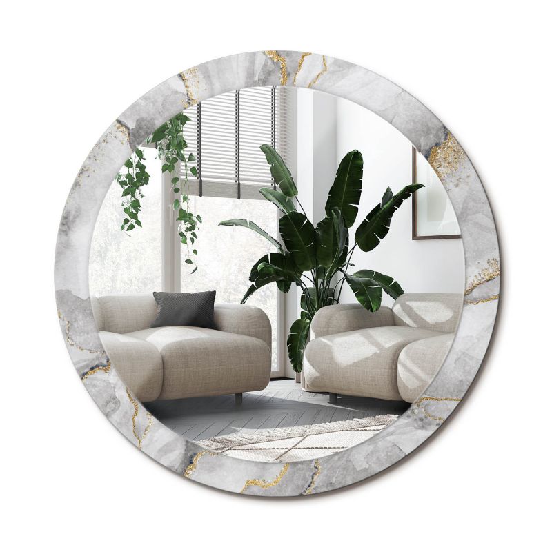 Lustro Okrągłe Tulup Marmurowy Wzór 90 cm Eleganckie Na Podkładzie 1 szt.