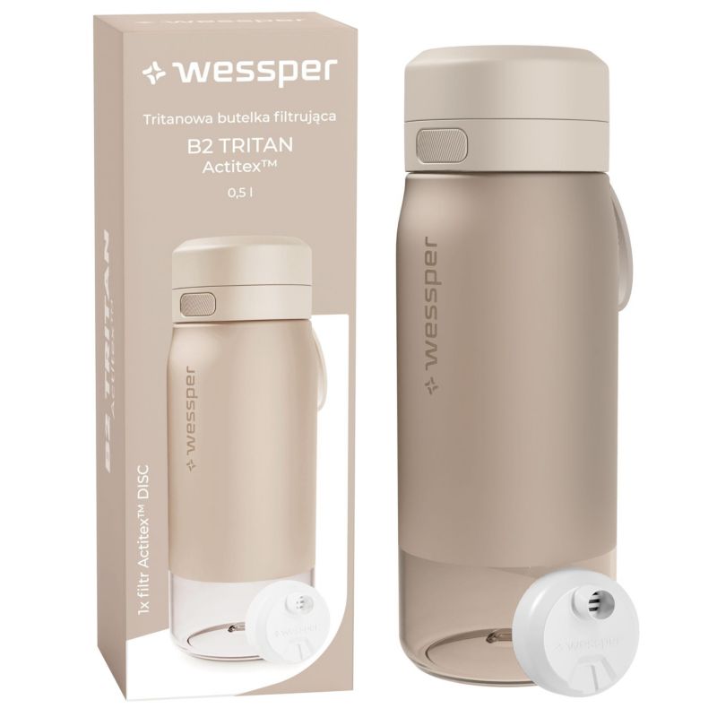 Butelka na wodę, Wessper, filtrująca, tritanowa, bidon, z filtrem wody, bez BPA, 500ml, B2 TRITAN Actitex, beżowa, 1szt