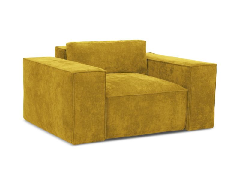 Fotel z funkcją spania LaMiaSofa Asti z tkaniny szenilowej 157x113 cm musztardowy 1 szt.