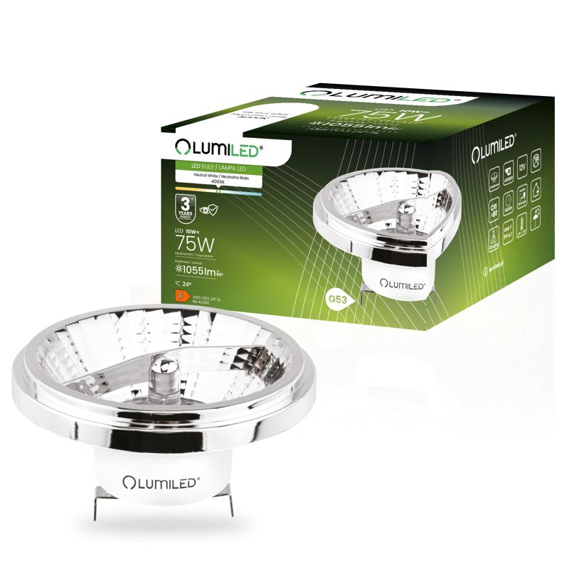 Żarówka LED Lumiled G53 Reflektor AR111 10W 1055lm 4000K 24st 12V Srebrna 1 szt.
