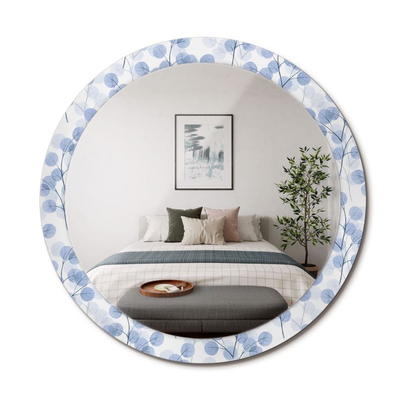 Lustro Okrągłe z Nadrukiem ArtPrintCave 90 cm Gałęzie Liście z Ozdobną Ramą Szklaną w Stylu Boho 1 szt.
