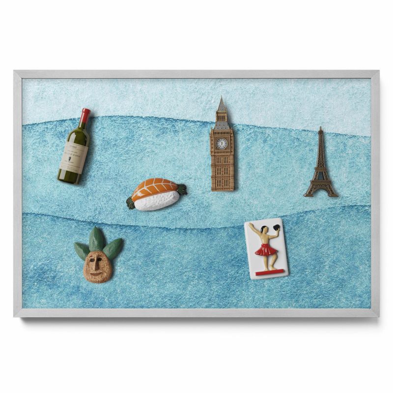 Tablica na magnesy Tulup 60x40 cm Akwarelowe błękitne fale w srebrnej ramie 1 szt.