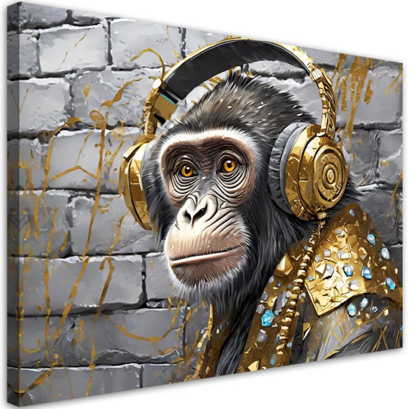 Obraz do salonu sypialni Feeby Małpa Słuchawki Pop Art 90x60 cm 1szt