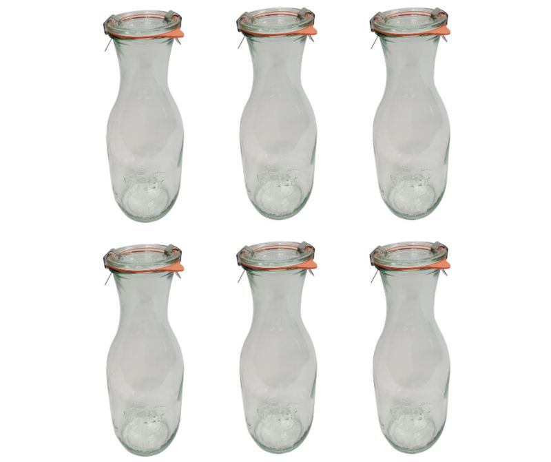 Karafki MODO24 Weck 1062 ml fi 60 szklane wieka gumki zapinki 6 kpl.