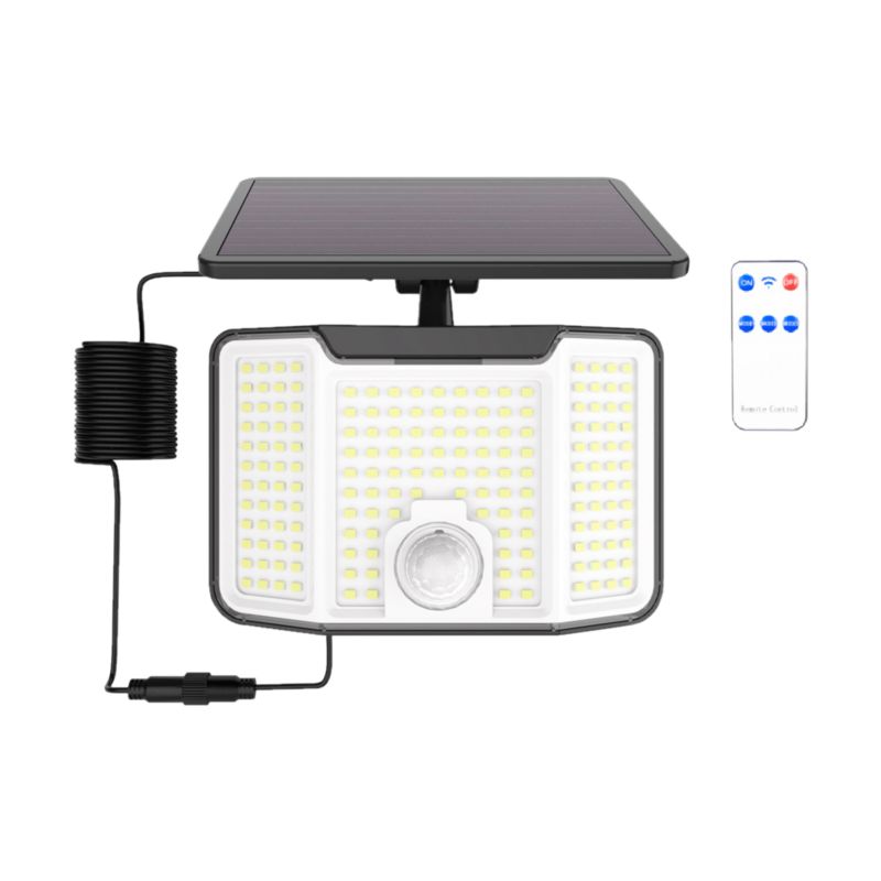 Naświetlacz LED MasterLED Solar PIR 172xSMD 7W IP44 6000K zimna biel z pilotem czarny 1 szt.