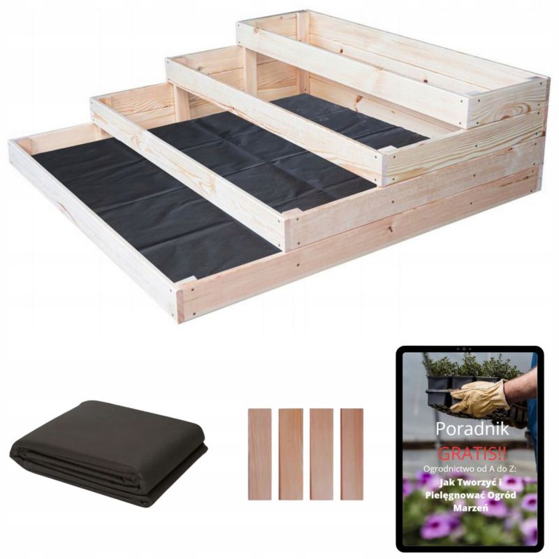 4-Piętrowy Warzywniak SunWood Inspekt Drewniany Skrzynia Zielnik 120x120cm + Poradnik 1 szt.