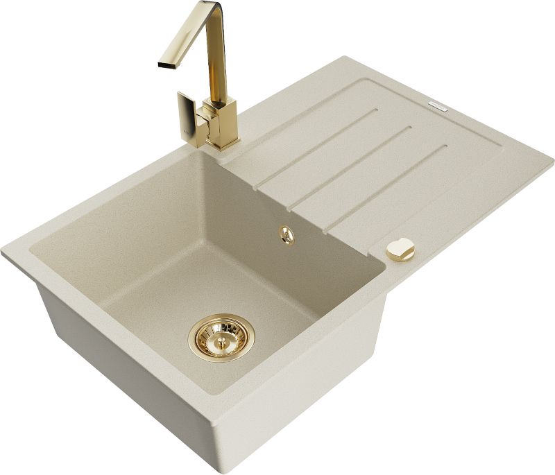 Zlewozmywak granitowy Mexen Bruno 1-komorowy z ociekaczem i baterią kuchenną Rita czarny/srebrny - 6513-73-670300-70-B 1 szt.