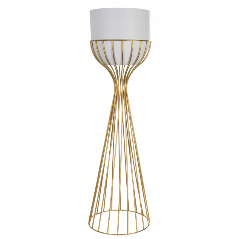 Urokliwe Wnętrza Kwietnik Stojący Metal Biało Złoty Stojak Loft Druciany 68Cm - 1 szt.