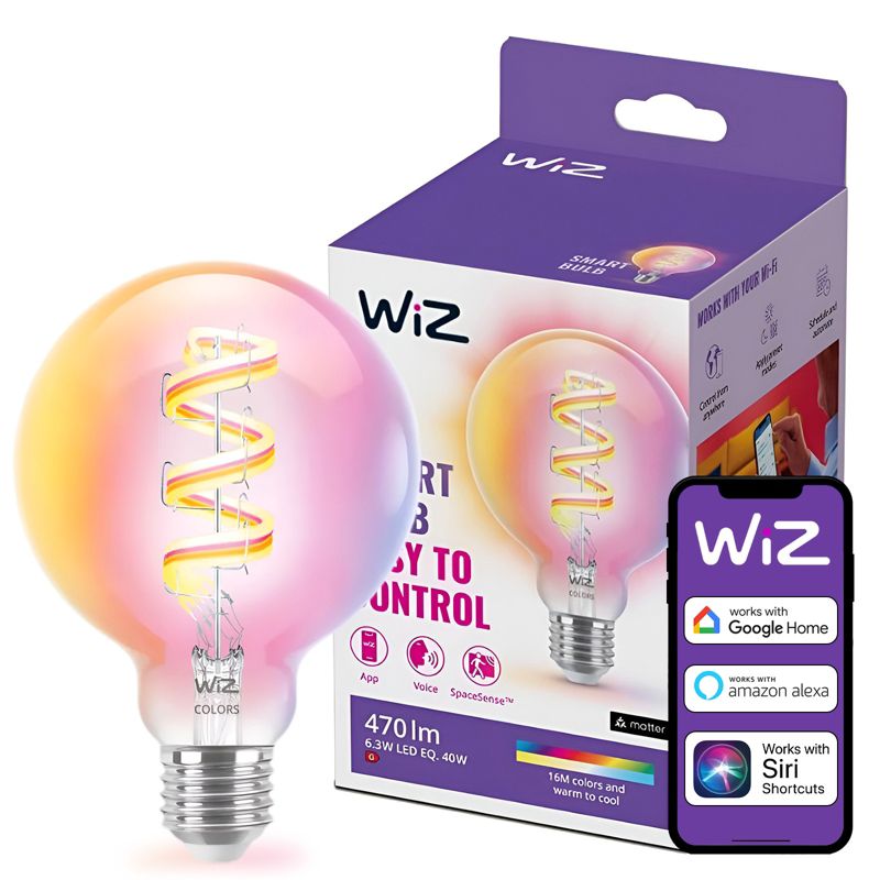 Żarówka LED WiZ E27 Kula G95 6.3W 470lm 2200-6500K RGB TW Filament Inteligentna Smart WiFi Bluetooth Aplikacja 1 szt.