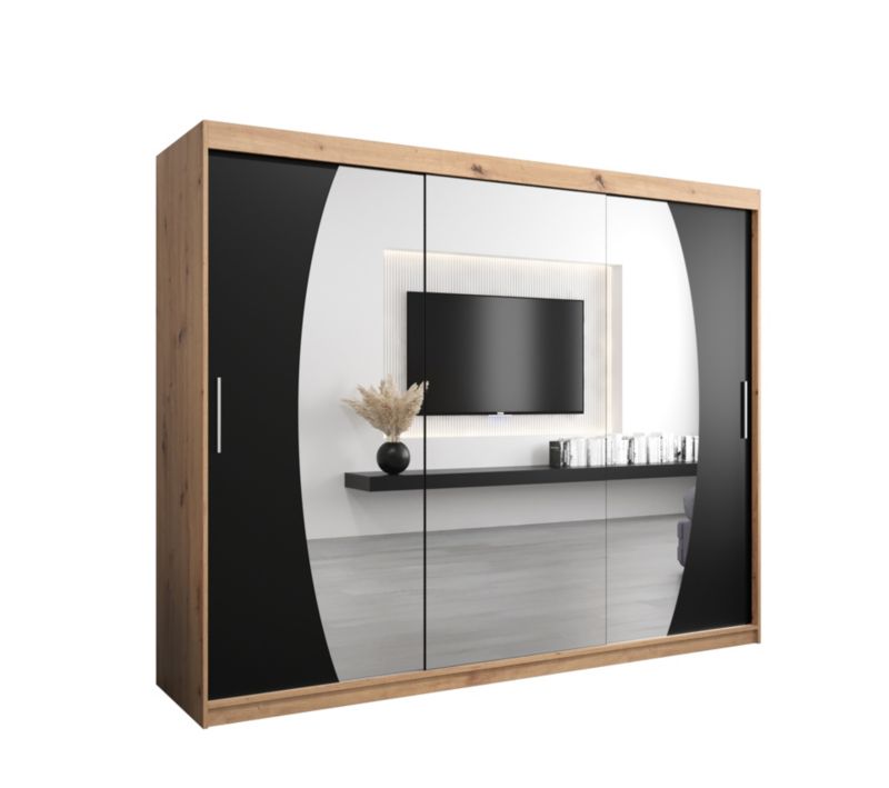 Szafa przesuwna Garderoba Abiks ELYPSE 250 dąb artisan + czarny mat 1 szt.