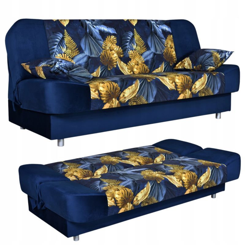 Kanapa do salonu rozkładana Family Meble Sara Print Duo granatowy liście 1szt