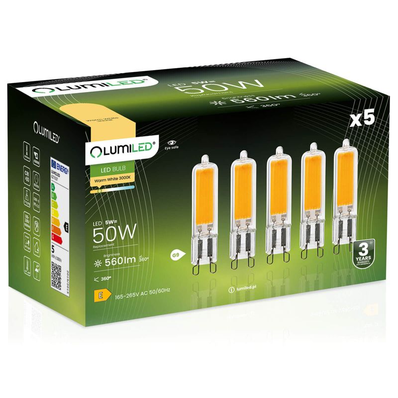 Żarówka LED LUMILED G9 5W 560lm 3000K 360st FILAMENT 5 szt.
