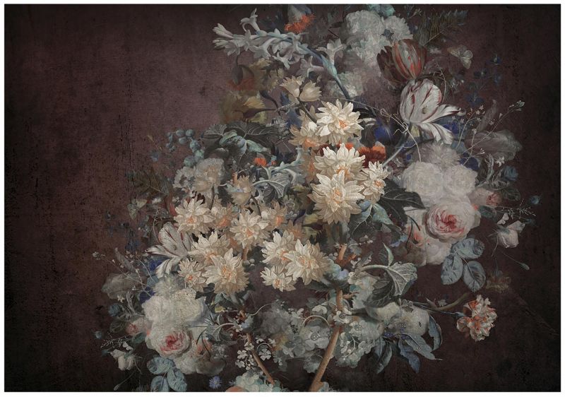 Fototapeta WALLARENA Do Sypialni Salonu Na Flizelinie Kwiaty Vintage Retro Szary 312x219 cm 15869VEXXL 1 szt.