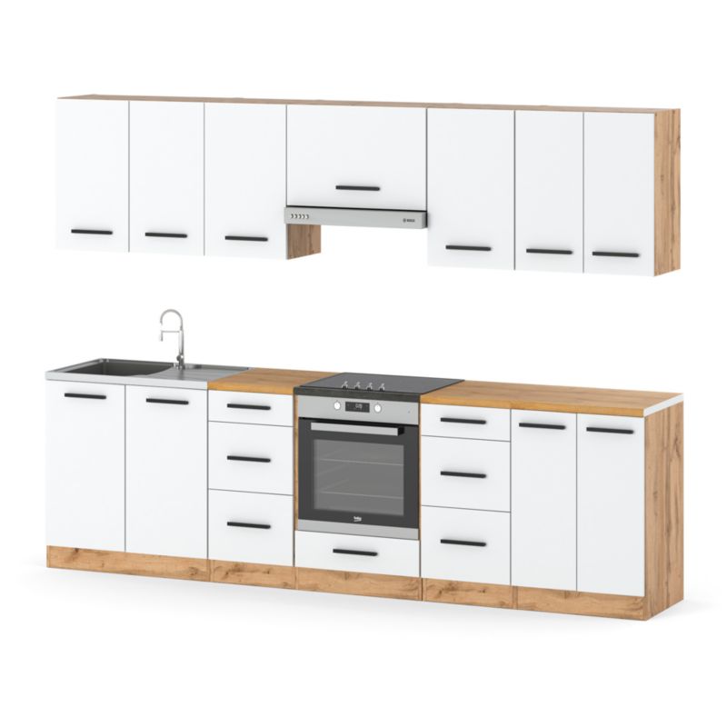 Zestaw Kuchenny Hurtownia-Mebli Z Blatem Kuchnia Roma 280cm Dąb Wotan Biały Mat 280x47x145 cm 1szt.